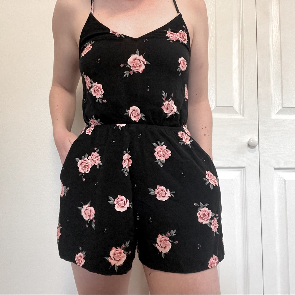 H&M Black Floral Romper Size 2